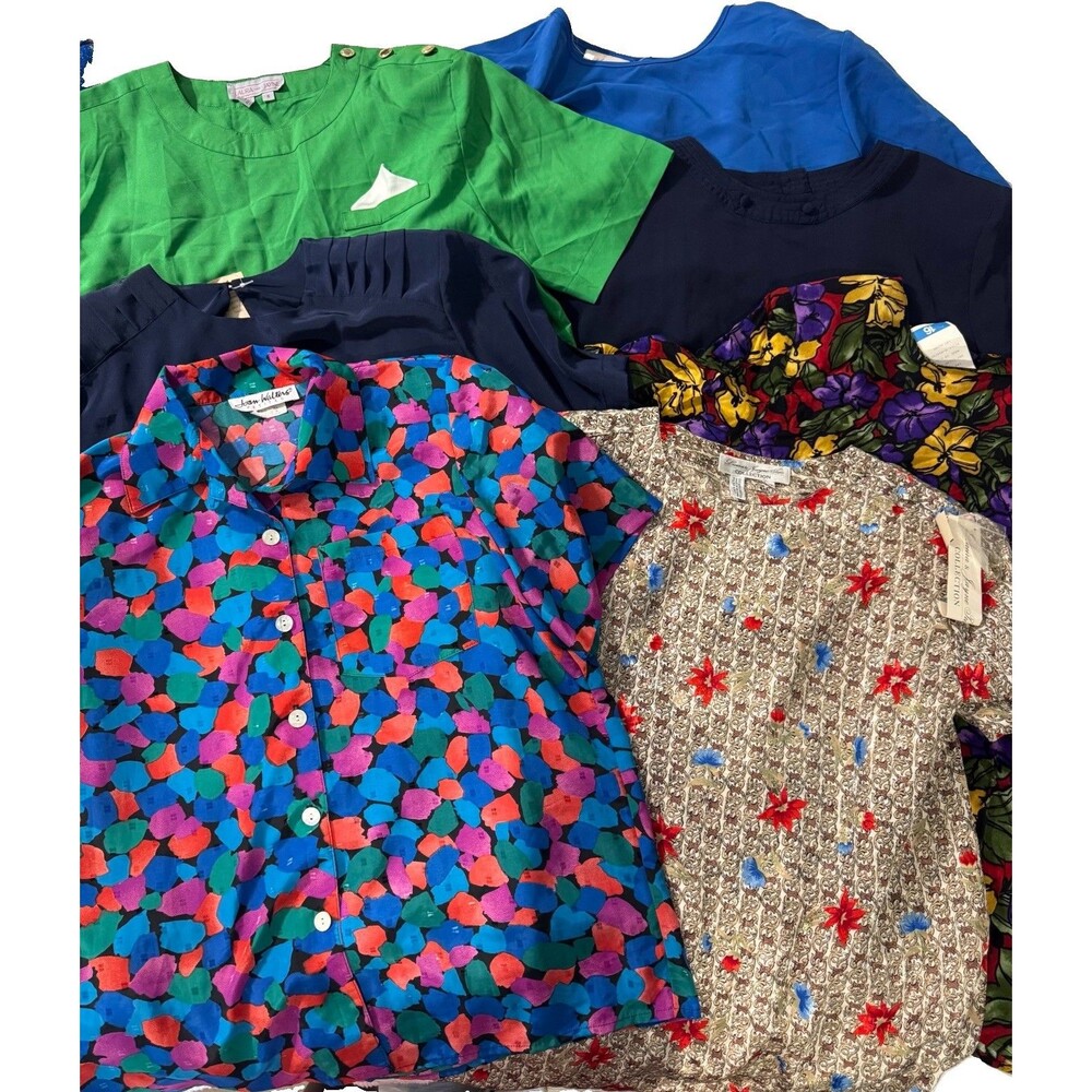 Lot Of 7 Vintage Short Sleeve Satin Ladies Blouses L/XL See Listing